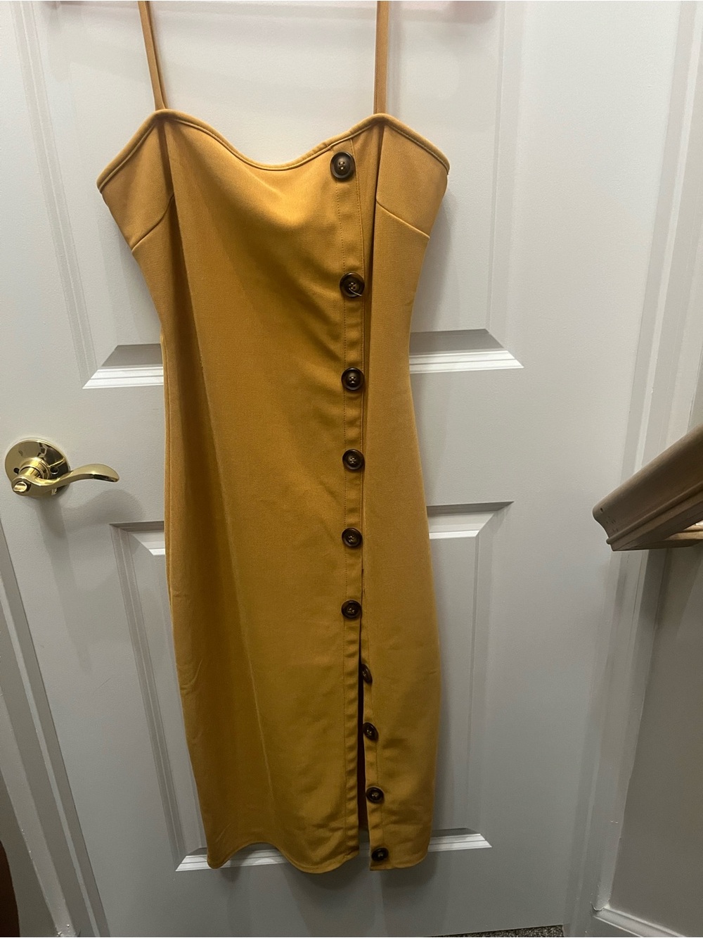 Windsor Mustard Strapless Button-Front Slip Dress